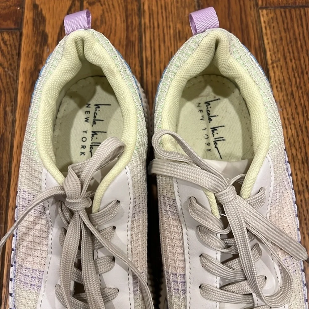 Nicole Miller New York Brita Woven Rainbow Pastel Platform Sneakers - Picture 8 of 10